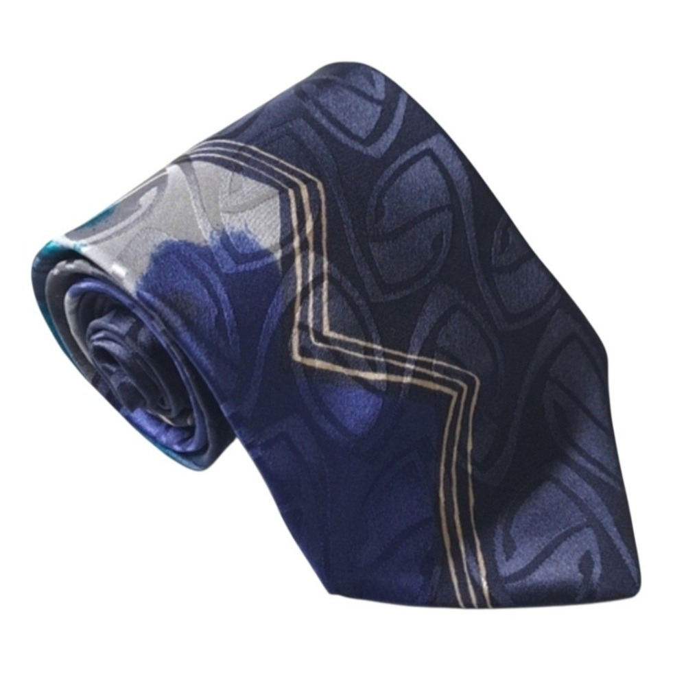 Vintage Elizabeth Nell Cravatte Men's Abstract Tie Blue 100%‎ Silk Made In USA